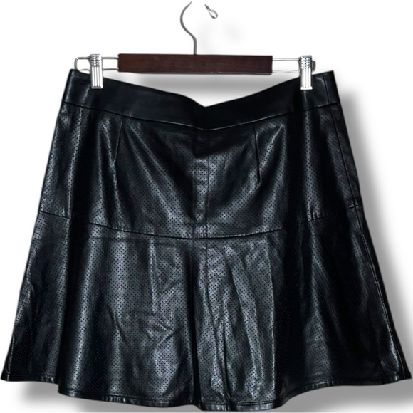 Ann Taylor Black Faux Leather A-Line Fit and Flare Mini Skirt - Picture 12 of 13
